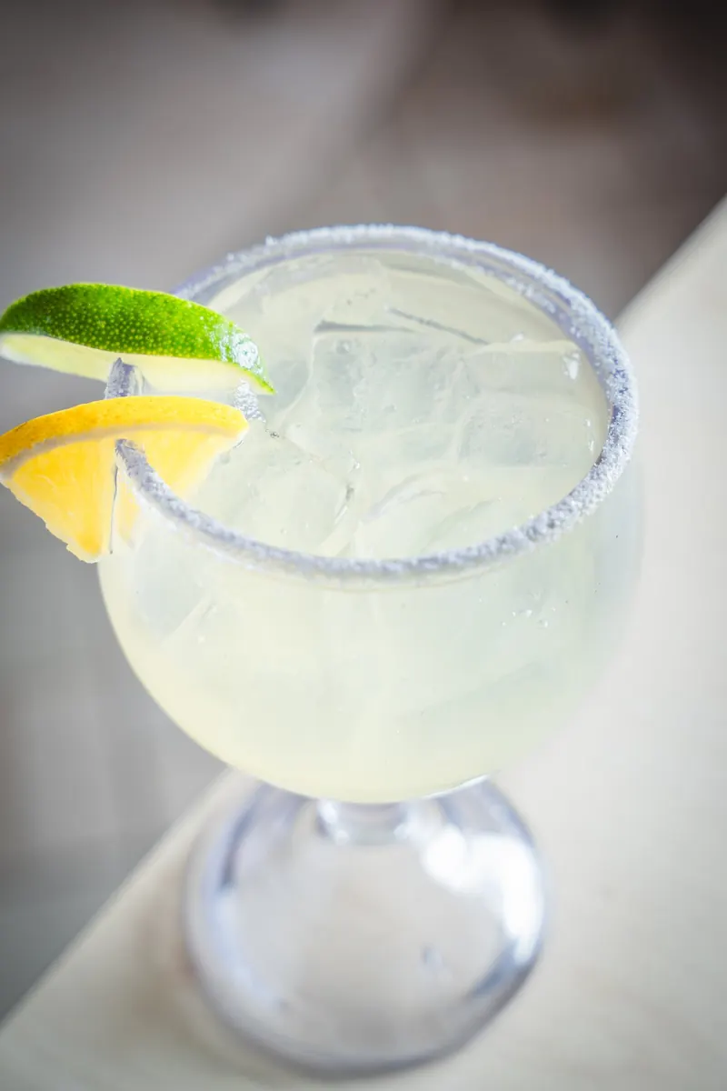A jumbo lime margarita with salt rim